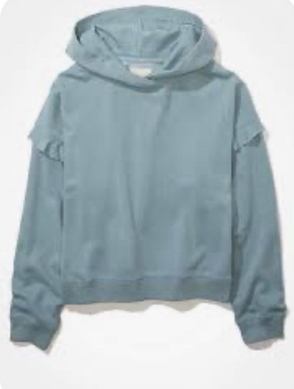 American Eagle Dusty Blue Womens Hoodie With Ruffle Accent XXL Cozy Campus